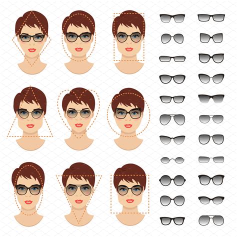 Woman sunglasses shapes. 9 faces. by Cheremuha on @creativemarket ...