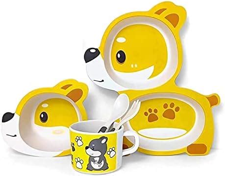 CLOUDTAIL CHOICE 5PC Set Bamboo Fiber Baby Plate Bowl Cup Forks Spoon ...