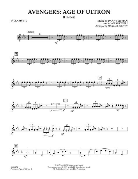 Avengers: The Age of Ultron (Main Theme) - Bb Clarinet 3 by Michael Brown Sheet Music for ...