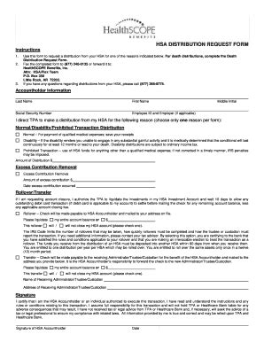 Fillable Online HSA DISTRIBUTION REQUEST FORM - HealthSCOPE Benefits ...