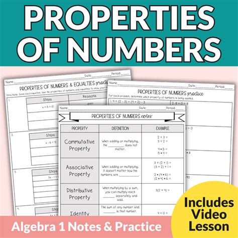 Number Properties Worksheet Properties Of Numbers & Equality Notes And