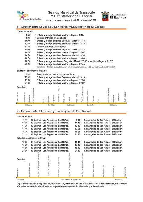 Horarios del Transporte municipal de viajeros
