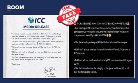 Viral Image Of ICC Media Release Banning Pakistan Over T20 WC Row Is ...