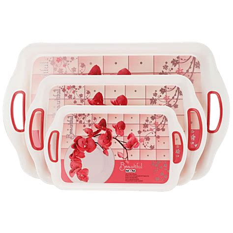 Buy Nayasa Ruby Plastic Rectangular Tray Set - Small, Medium, Big, Pink ...