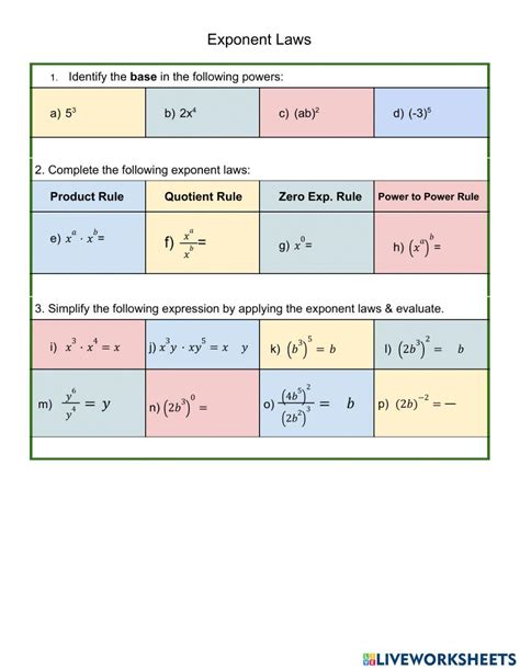 Image result for Exponents Beginner Worksheets