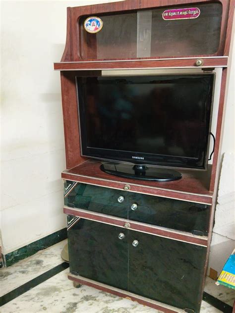 Wooden tv stand with storage and glass cabinets - Puducherry ...