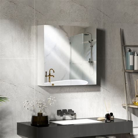 HOMCOM Bathroom Mirror Cabinet Wall Mounted, 60 X 15 X 60 Cm, White