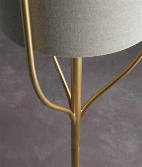 Natural Linen Mix Shaded Floor Lamp in Satin Brass