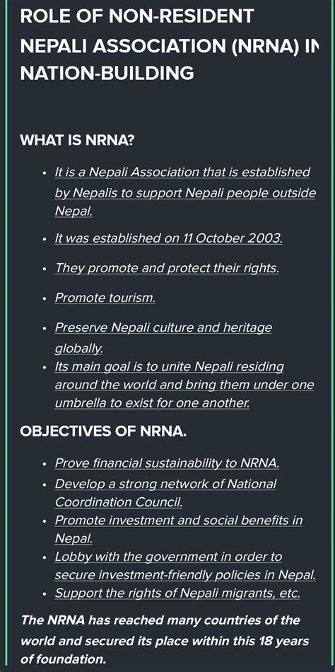write a newspaper article on the role of NRNA in national building ...