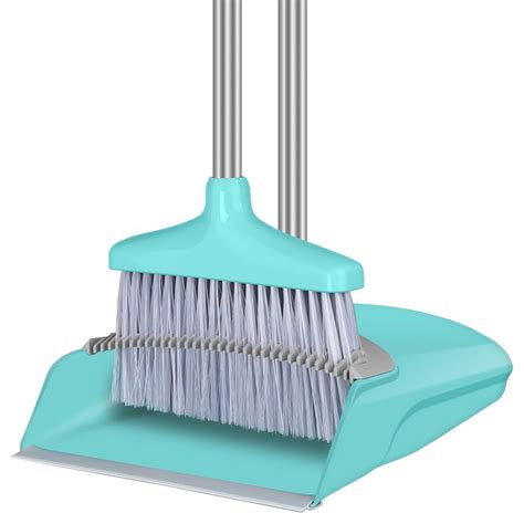 FGY Broom and Dustpan Set - Standing Upright Dust Pan w/Adjustable Long ...