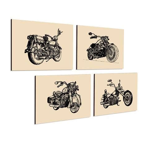 PAPER PLANE DESIGN Vintage Bike Wall Decor Framed Posters Set of 4, A4 ...