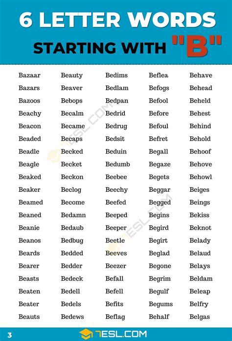 6 Letter Words Starting with B (1000+ Words in English) • 7ESL