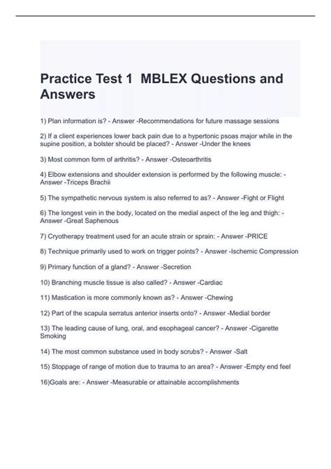 Practice Test 1 MBLEX Questions and Answers - MBLEX - Stuvia US