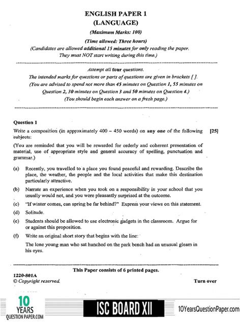 ISC English Question Paper 的图像结果