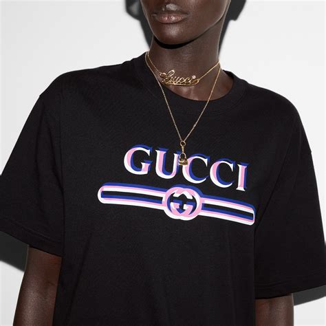 Printed cotton jersey T-shirt in black | GUCCI® US