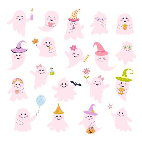 Premium Vector | Cute pink halloween ghosts set Creepy baby boo ...