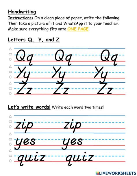 Handwriting Q, Y, and Z worksheet | Live Worksheets