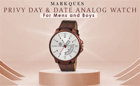 Buy MARKQUES Leather Privy Day & Date Analog Watches For Mens And Boys ...