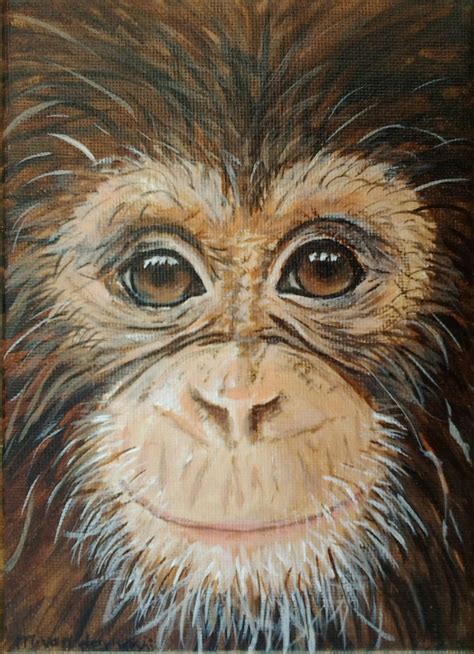 chimpanzee art / monkey painting, jungle animal art, ape, original ...