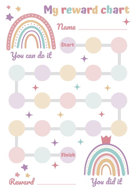 Printable Rainbow Reward Chart For Little Girl Princess. Sticker ...