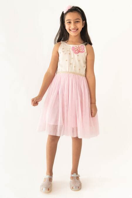 Buy Pink Polyester, Cotton Sequins Twinkle Butterfly Patchwork Dress ...