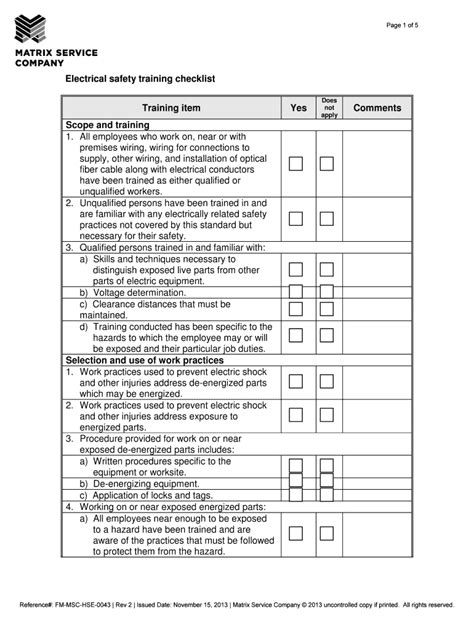 Fillable Online Electrical safety training checklist Fax Email Print ...