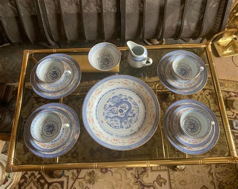 Chinese Jingdezhen Blue and White Rice Grain Rice Eye Pattern Saucers 5 ...