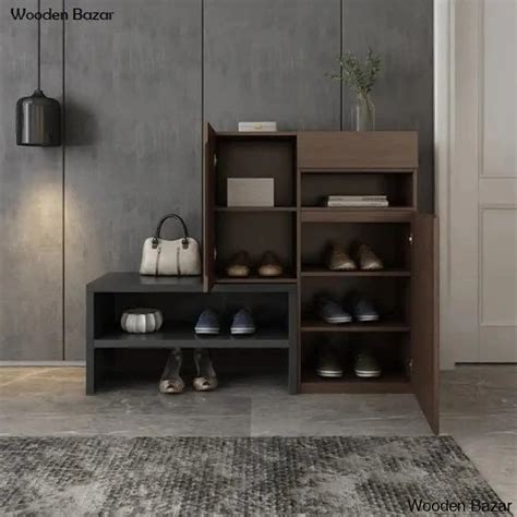 Fero Walnut Corner Shoe Storage Cabinet with 7 Shelves & 1 Drawer ...