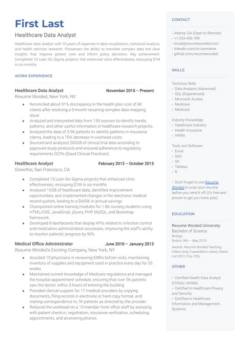 Healthcare Data Analyst Resume Examples for 2025 | Resume Worded