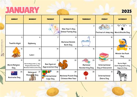 January Events Calendar 2025 - Free Worksheet | UK