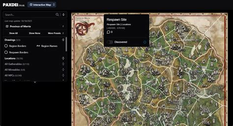 Pax Dei interactive resource maps (Oct 2025) — regions, filters, POIs