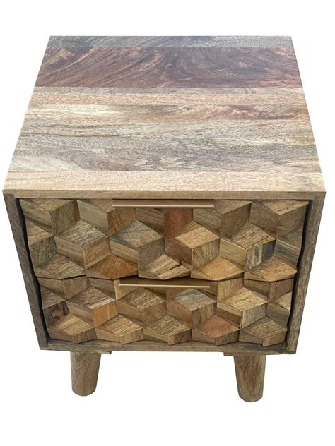 Buy Wooden Twist Nucleus Carved Mango Wood Bedside Table Online at ...