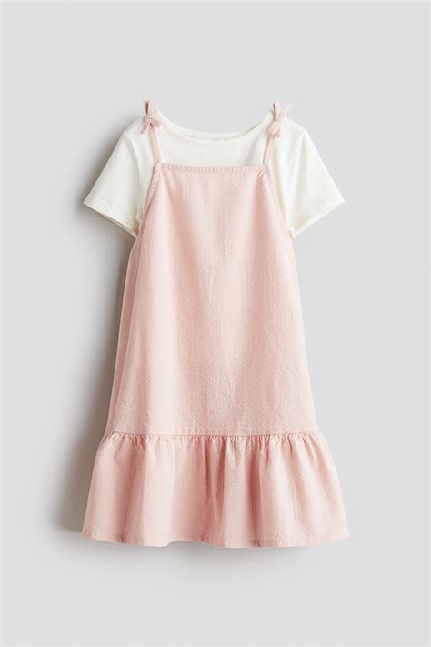 2-piece cotton set - Light pink/White - Kids | H&M IN
