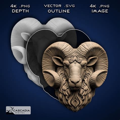 Buy Ram Head Laser Engrave 4K PNG Image, Depth Map, Exact-outline Cut ...