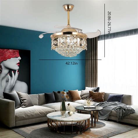 Buy TFCFL 42inch Chandelier Ceiling Fan LED Crystal Retractable ...