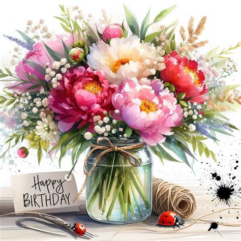 Happy Birthday Card with Flowers
