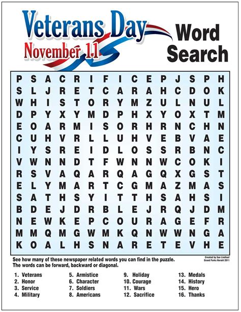 Free Printable Veterans Day Word Search - Printable Templates Free