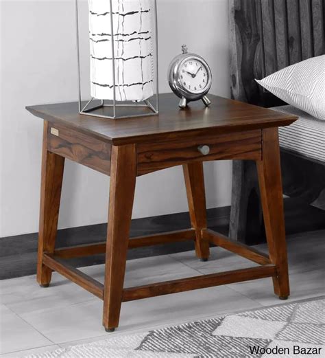 Tectona Teak Wood Bedside Table In Provincial Teak Finish | Wooden Bazar