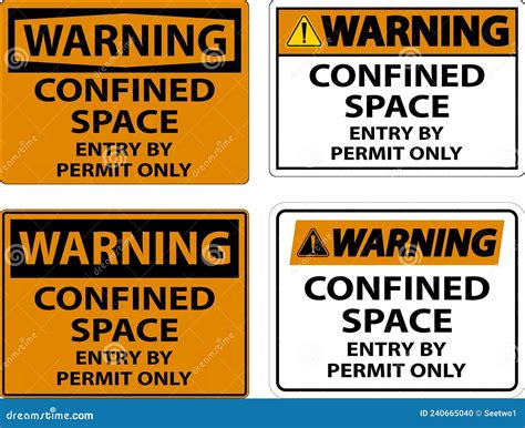 Warning Confined Space Entry By Permit Only Sign Cartoon Vector ...