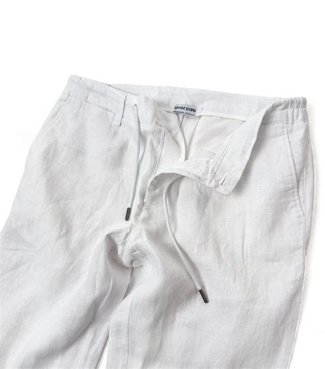 Men's Casual White Linen Pants With Elastic Waist, Organic Linen ...