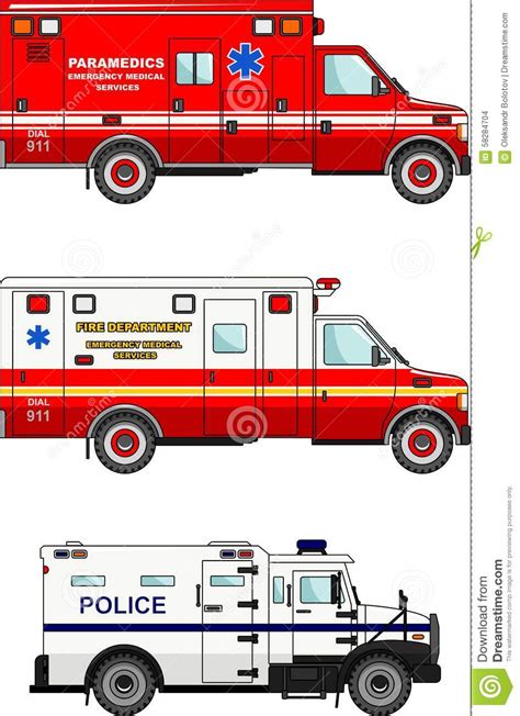 消防车、警察和救护车汽车 向量例证. 插画 包括有 法律, 犯罪, 背包, 医院, 梯子, 救火车, 医学 - 58284704