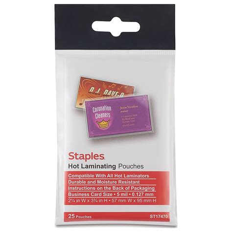 Staples Thermal Laminating Pouches Business Card 5 Mil 25/Pack (17470 ...