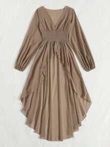 SHEIN Holidaya Plunging Neck Lantern Sleeve High Low Hem Top | SHEIN USA