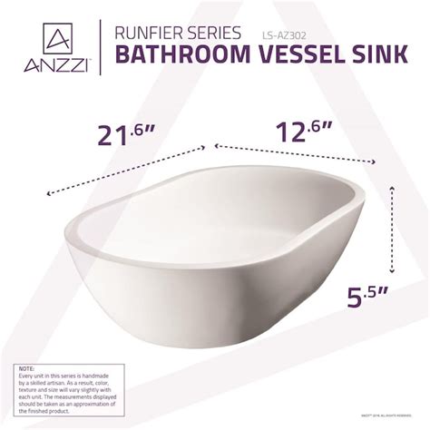ANZZI Runfier Matte White Stone Vessel Oval Modern Bathroom Sink (21.65 ...