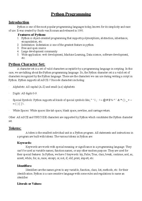 Python Notes - Python Programming Introduction Python is one of the ...