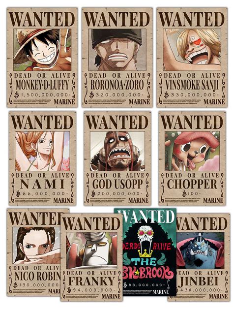 Comicsense.xyz Set of 10 Wanted One Piece Anime Crew (A3 Size) 200 GSM ...