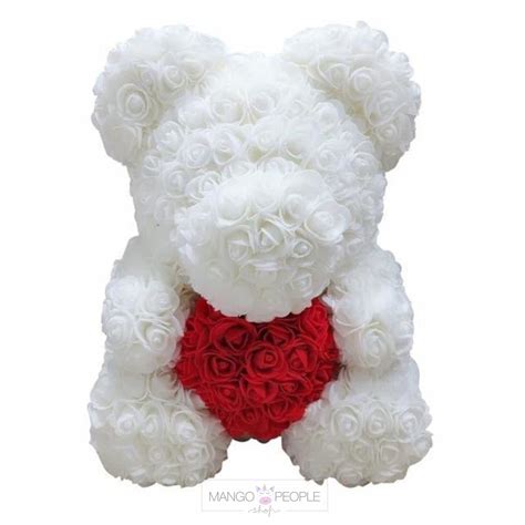Eternity White And Red Roses Teddy Bear - 40cm – Mango People