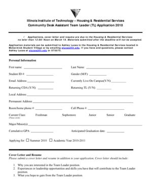 Fillable Online iit Housing & Residential Services Community Desk ...