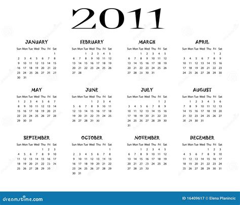 2011日历 库存例证. 插画 包括有 远期, 计划, 几个月, 每日, 商业, 图象, 时间, 季节性 - 16409617