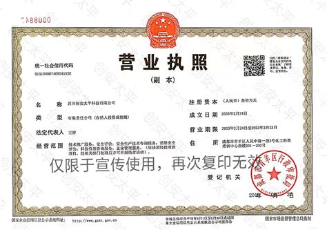企业法人营业执照--四川创安太平科技有限公司